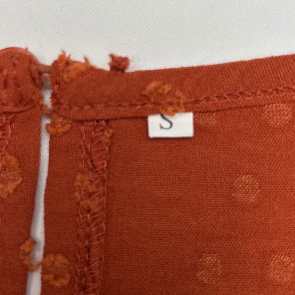 Rust Swiss Dot Lace Yoke Long-Sleeve Blouse size small - Picture 6 of 9